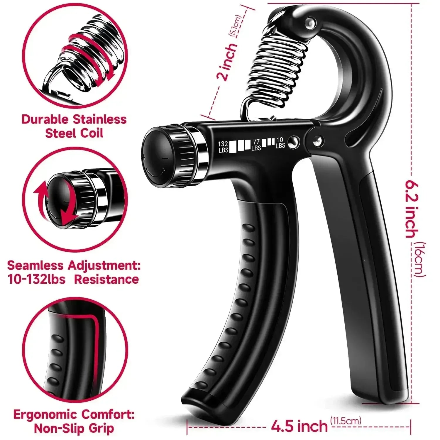5-60Kg Adjustable Heavy Hand Gripper Fitness Hand Exerciser Grip Wrist Training Finger Gripper Hand Strengthener For Patient - Urbizia