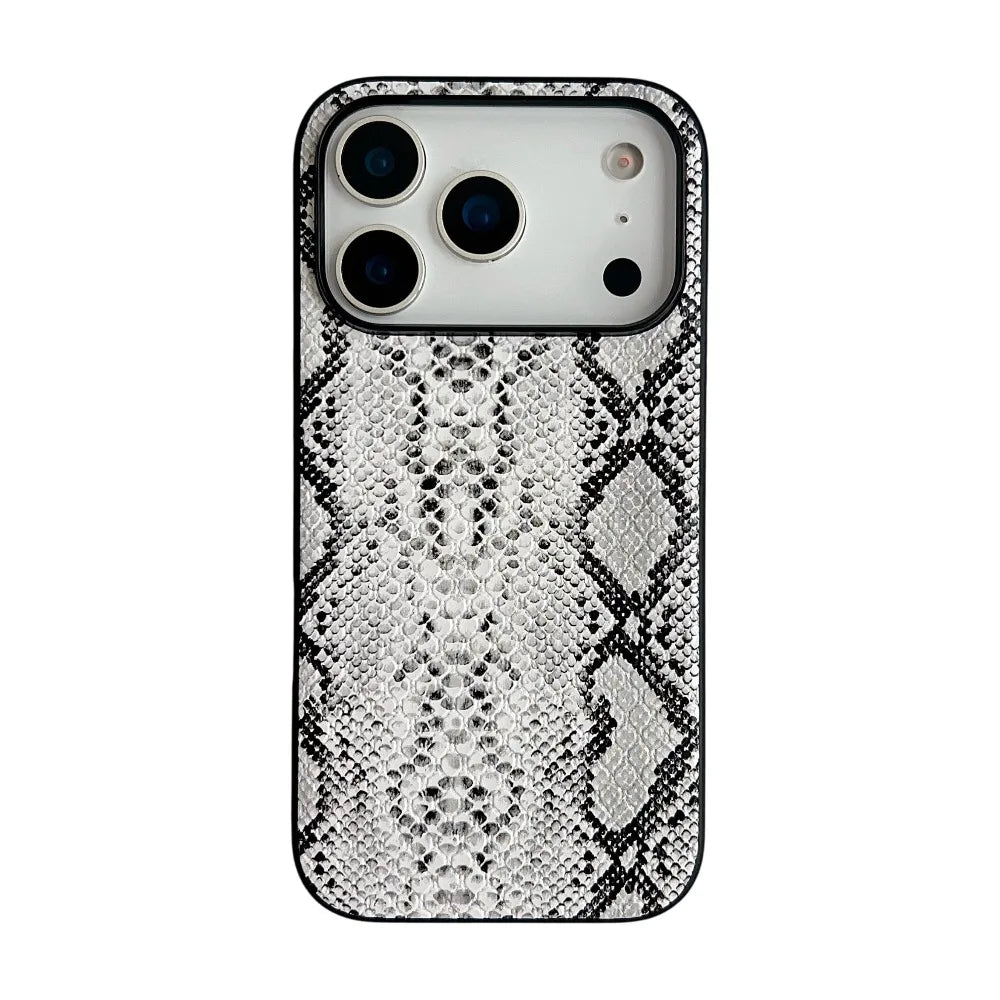 Snake Lichi Pattern Leopard Print PU Leather Case For iPhone18 17 Air 16 15 14 Plus Pro Max Shockproof Rugged Protect Back Cover