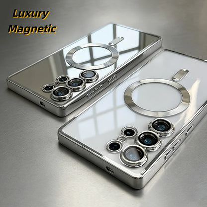 Luxury for Magsafe Magnetic wireless charge Case for Samsung Galaxy S26 S25 S24 S23 S22 Ultra S21 FE Plating Clear Soft Cover