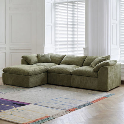 109" Modern Cloud L-Shaped 3-Seater Oversized Deep Seat Chenille Fabric Sofa White Modular Sectional with Ottoman