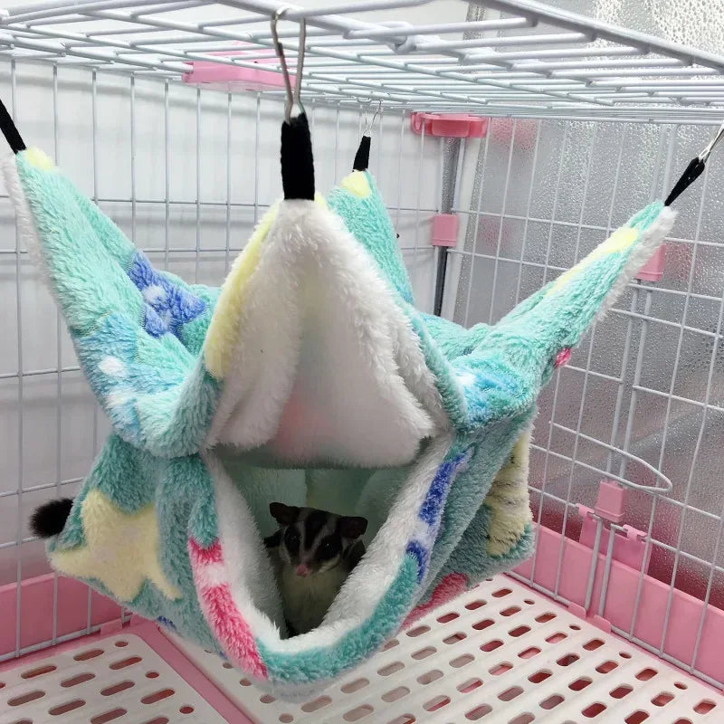 1/2 pcs Hamster Hideout Cage Print Fleece Guinea Pig Sugar Glider Sleeping Bed Rodent Hammock Rat Little House Animals Supplies - Urbizia