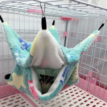 1/2 pcs Hamster Hideout Cage Print Fleece Guinea Pig Sugar Glider Sleeping Bed Rodent Hammock Rat Little House Animals Supplies - Urbizia