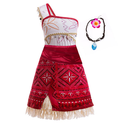 Girls Moana 2 Movie Dress – Halloween Party Adventure Costume & Princess Outfit with Vaiana Pet Pig Accessories