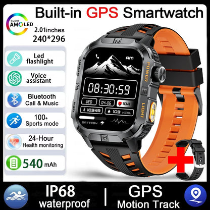 2026 New Outdoor Military Men's Smartwatch Is Equipped With GPS LED Lighting, A Compass, Wireless Communication, IP68 Waterproof