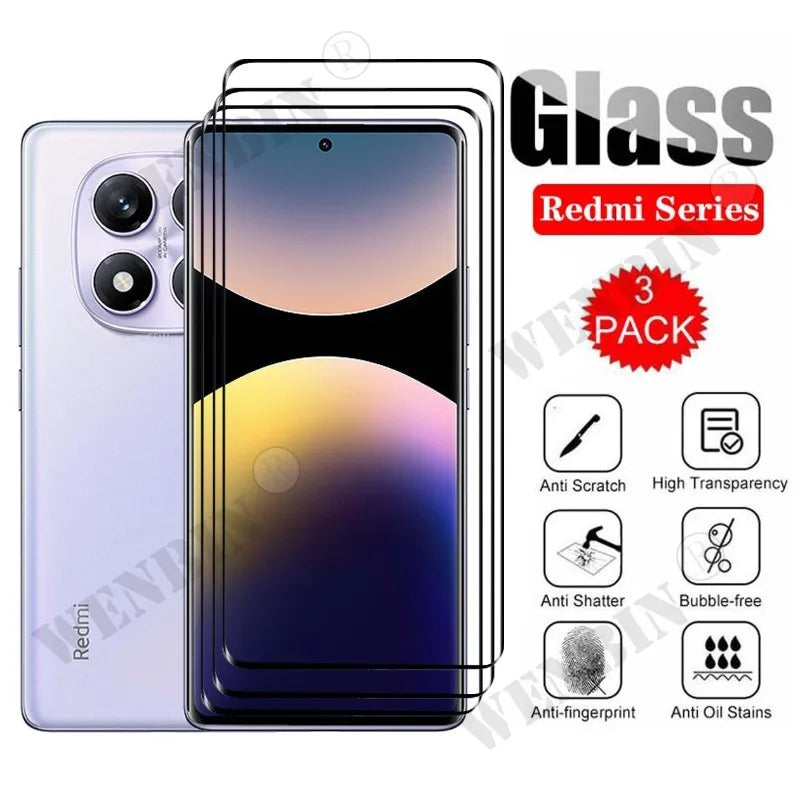 3 Pcs Tempered Glass For Redmi Note 14 15 / Note 14 15 Pro / Note 14 15 Pro Plus Curved Full Cover Screen Protector