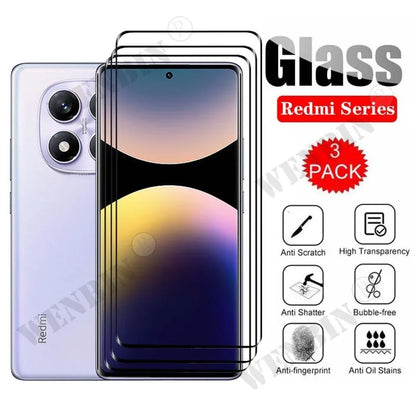 3 Pcs Tempered Glass For Redmi Note 14 15 / Note 14 15 Pro / Note 14 15 Pro Plus Curved Full Cover Screen Protector