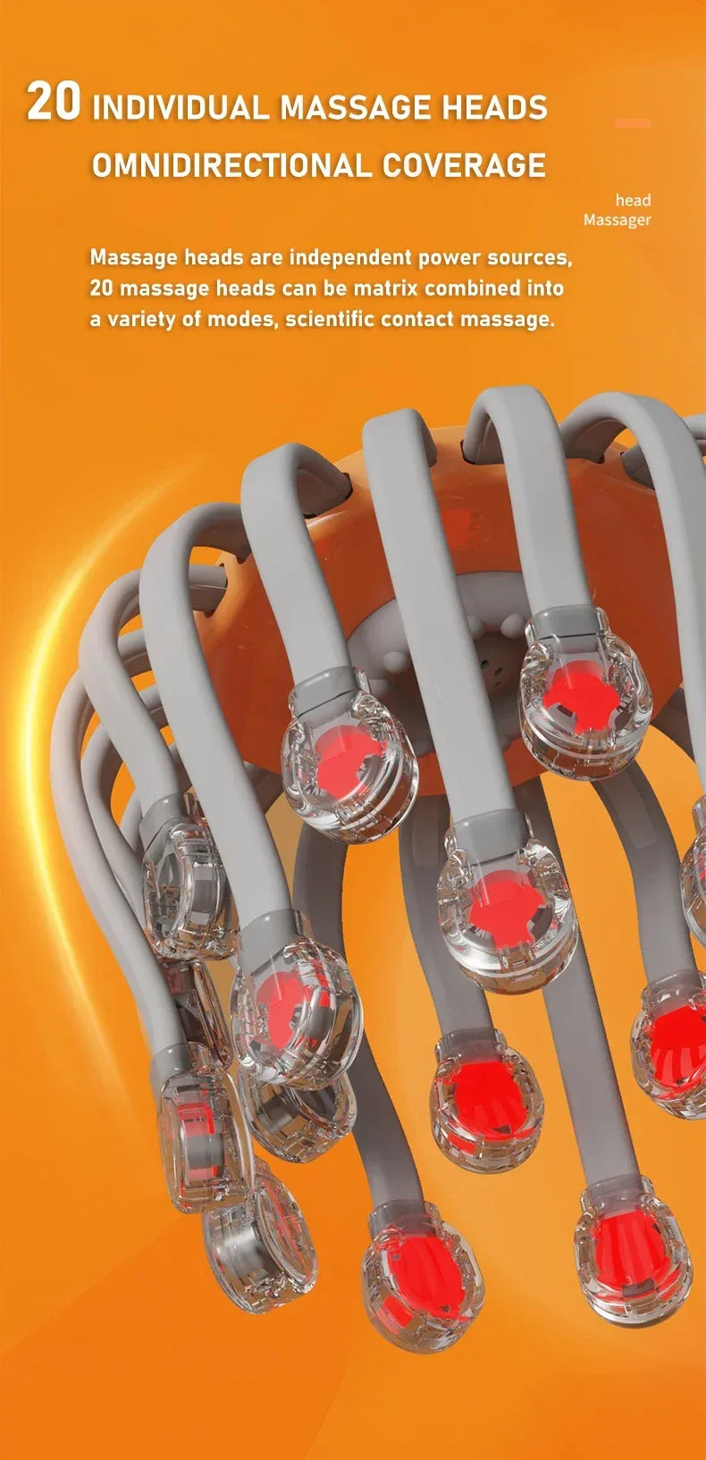 10/20Massage Heads Orange Scalp Head Massager Red Light Vibrator Octopus Scratcher For Relaxation Stress Migraine