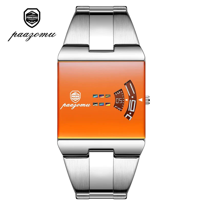 PAAZOMU Luxury Business Man Watches Waterproof Fashion Rectangle Stainless Steel Quartz Sports Male Clock Best Gift Choice Reloj