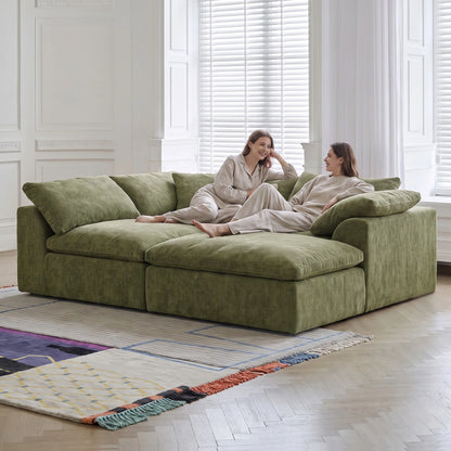 109" Modern Cloud L-Shaped 3-Seater Oversized Deep Seat Chenille Fabric Sofa White Modular Sectional with Ottoman