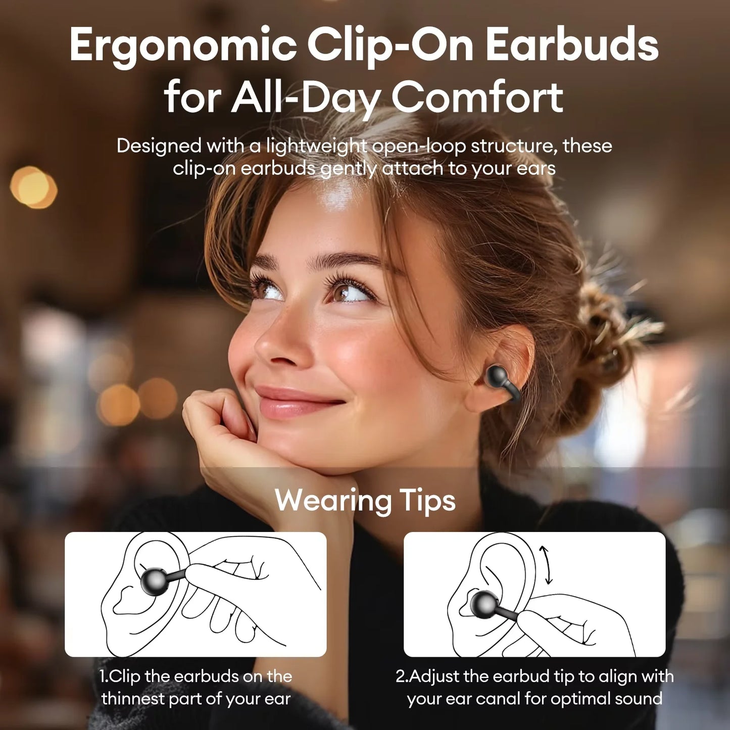 Lenovo RS119 Pro Ear Clip Earbuds Stable Open Ear Wireless Earphones Bluetooth 6.0 Clip On Sports Headphones LED Power Display