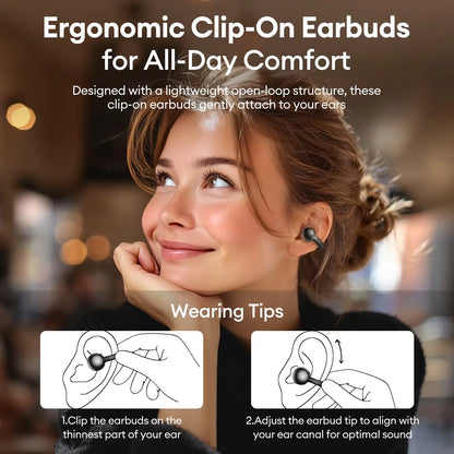 Lenovo RS119 Pro Ear Clip Earbuds Stable Open Ear Wireless Earphones Bluetooth 6.0 Clip On Sports Headphones LED Power Display