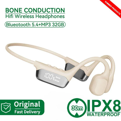 IPX8 Waterproof Swimming Diving Bone Conduction Headphone Bluetooth 5.3 Bass Wireless Headset MP3 (32G) Player fitness Earphone - Urbizia