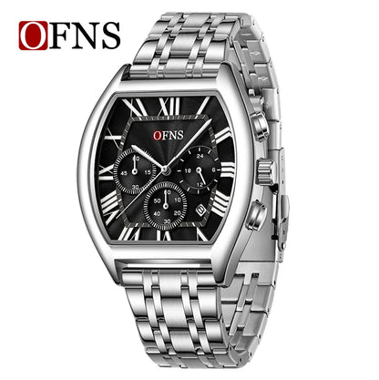 OFNS 1644 Fashion Men Quartz Wristwatch design six-pin Multifunction Chronograph Calendar Waterproof Steel Strap Sports Watches