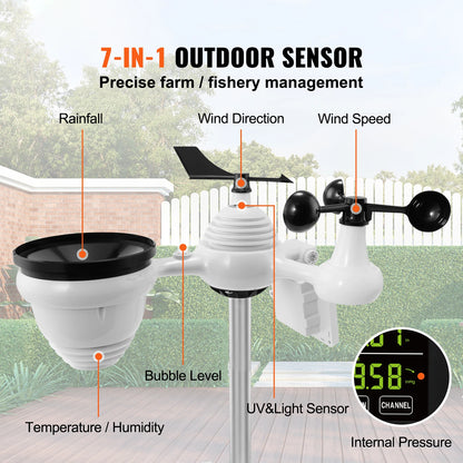 SucceBuy 7-in-1 Wi-Fi Weather Station 7.5 in Color Display + Solar Wireless Outdoor Sensor Alarm Alerts for Temperature Humidity
