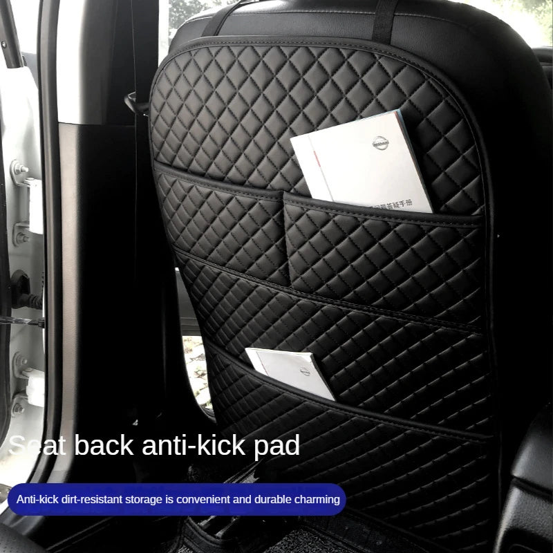 Car Anti Kicks Pad With Organizer Pocket Leather Universal Seat Back Leather Protector Cover Waterproof Backseat Child Kick Mats