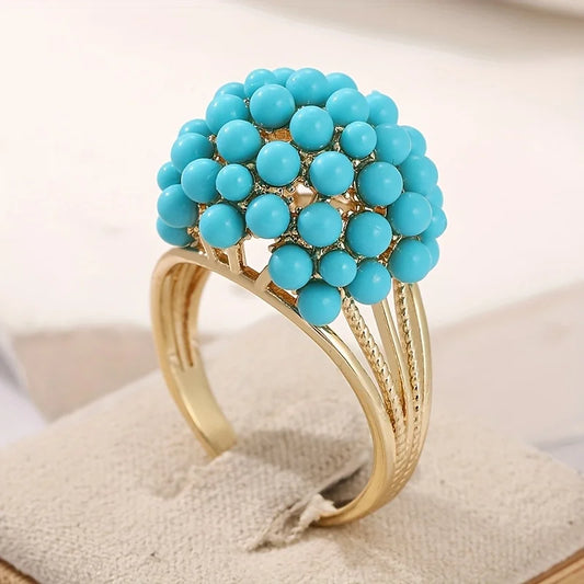Bohemian Creative Imitation Turquoise Round Bead Multi-layer Ring, Women's Retro Trend Ethnic Style Holiday Accessories