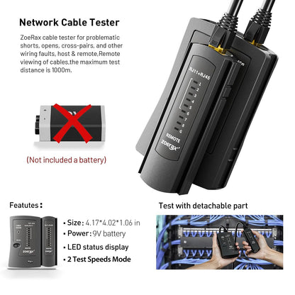 ZoeRax 8 in 1 RJ45 Cat6 Cat5e Crimp Tool Kit RJ45 Crimping tool,Cable Tester,Wire Cutter,Blades,50Pcs Cat6 Connectors and Boots