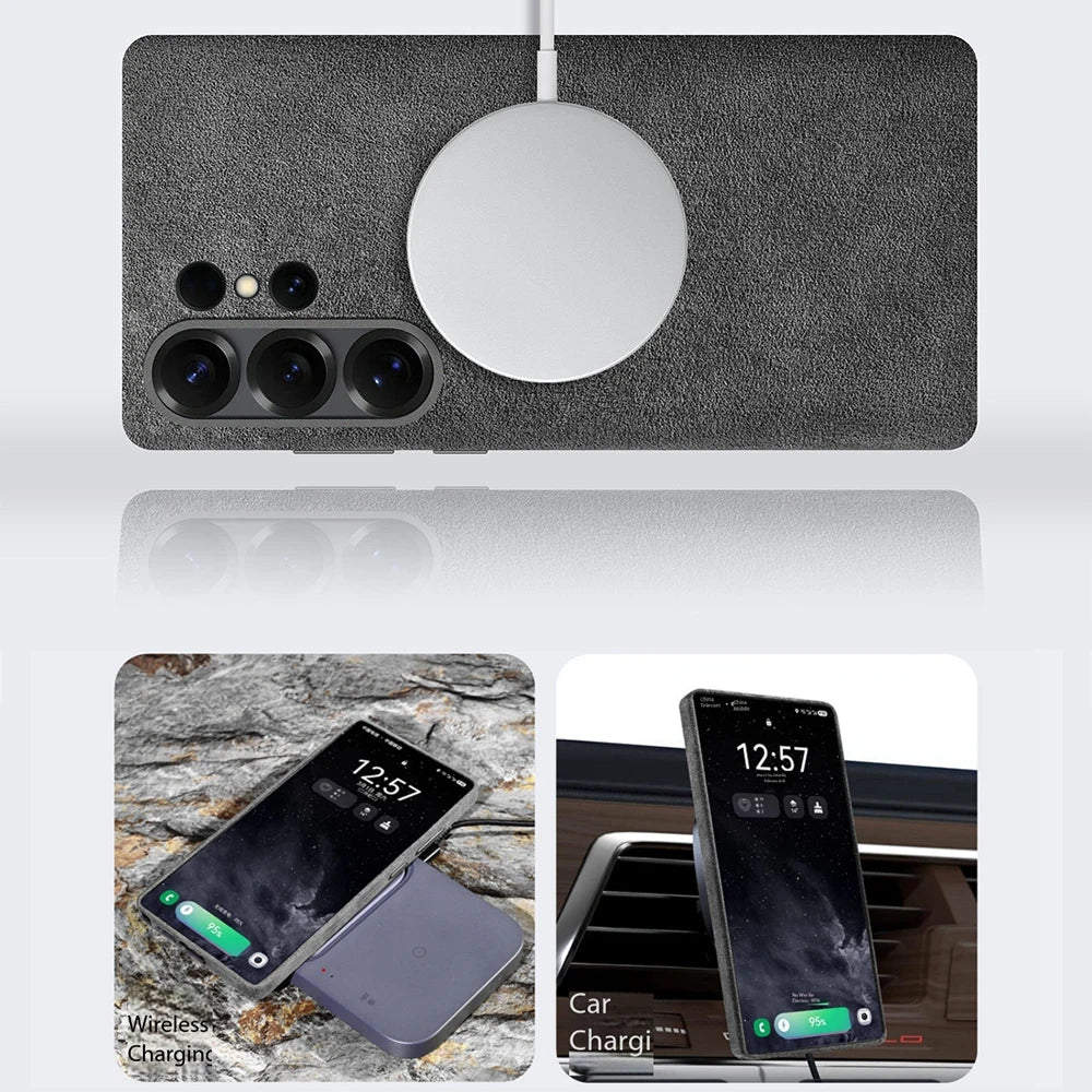 Italy Alcantara Case for Samsung Galaxy S26 Ultra Plus S26+ with Magsafe Luxury Leather Cover Magnetic Phone Back Cases