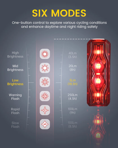 RAVEMEN TR250 Bike Rear Light Rechargeable Bicycle Taillight Lamp With ABM07 Mount Brake Sensor Auto on-off 250 LED lumens IPX6