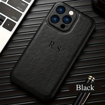 Personalized Customizable Initials Name Case For iPhone 17 16 15 14 13 12 11 Pro Max Plus Luxury Classic Bussiness Leather Cover