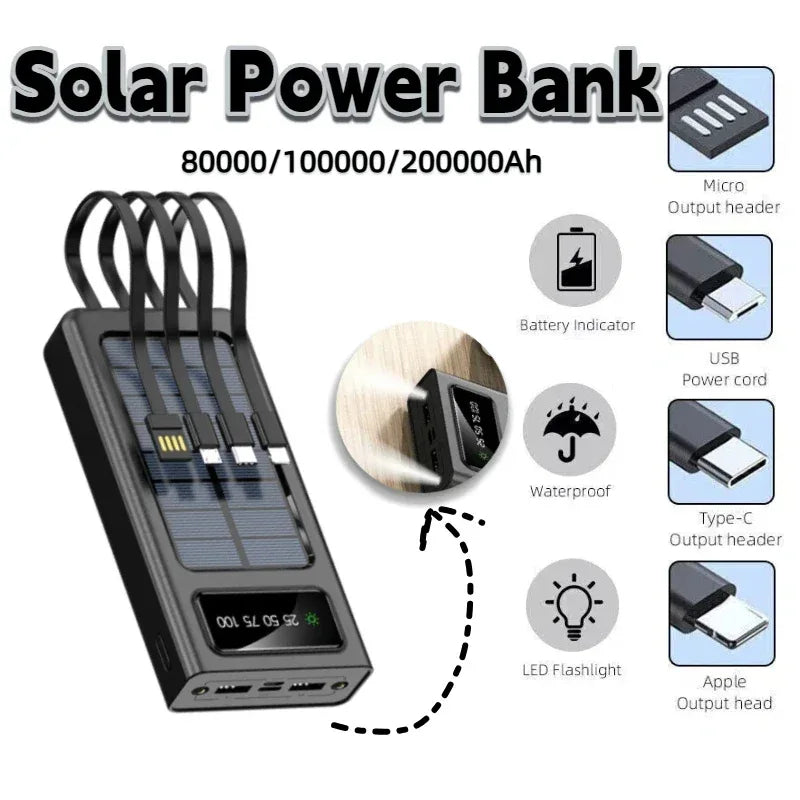 Ultra Capacity Solar Power Bank 200000mAh 120W Fast Charging