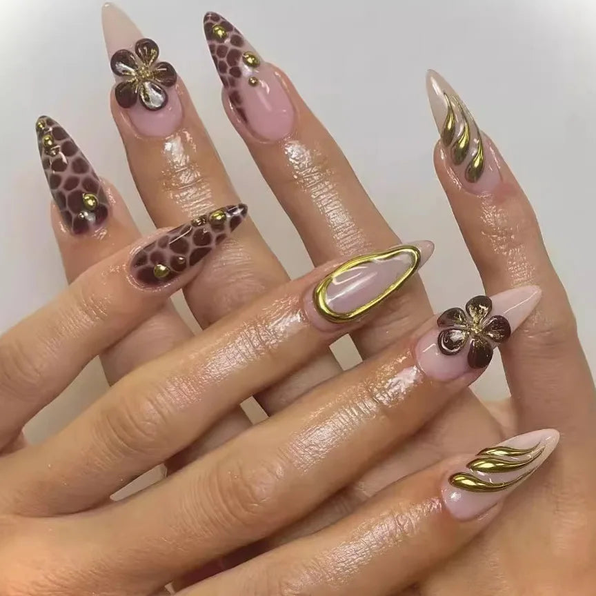 24Pcs Black Y2K Fake Nails with Diamond – Long Almond Butterfly Design Halloween Press-on Nails