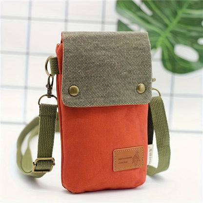 Solid Color Canvas 3 Layer Crossbody Cell Phone Bag Simple Cloth Women's Bag Fashion Satchel Shoulder Coin Purse