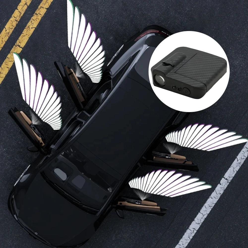 2PCS LED automotive universal retrofit welcome light induction turn on angel wing Lima tiger skull projector ground lighting