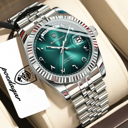POEDAGAR Top Trendy Man Clock Stainless Steel Waterproof Business Men Watch Date Week Quartz Creative Men's Watches Reloj Hombre