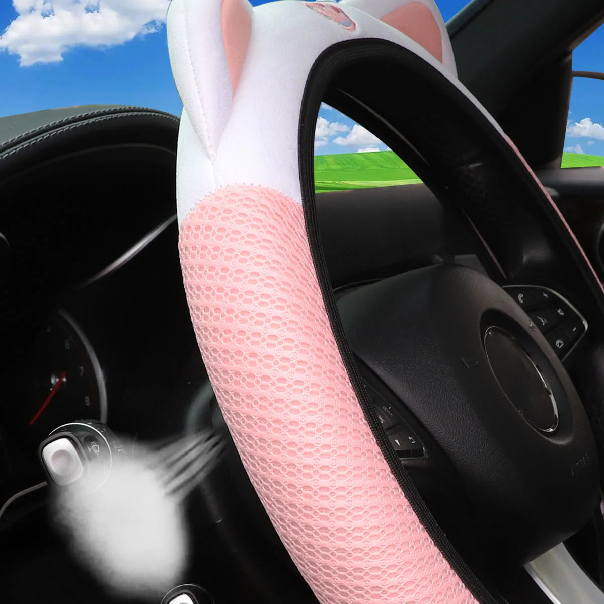 1 breathable mesh cloth cute kitten car without inner ring steering wheel cover fits 14.5-15 inch automotive supplies
