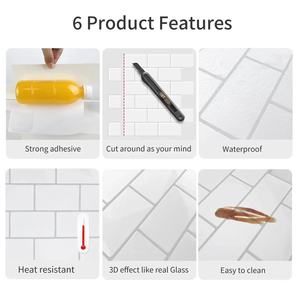 5 Sheets Wall Tile Sticker White Self Adhesive Tiles Waterproof Vinyl Wallpaper Backsplash For Kitchen Living Room Bathroom - Urbizia