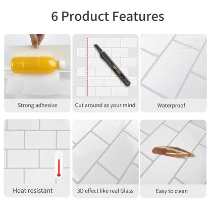 5 Sheets Wall Tile Sticker White Self Adhesive Tiles Waterproof Vinyl Wallpaper Backsplash For Kitchen Living Room Bathroom - Urbizia