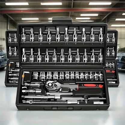 Professional 46pcs Cr-V Steel Socket Set with Ratchet Wrench Storage Bag Durable Sockets Extension Bar for Auto Home Repair