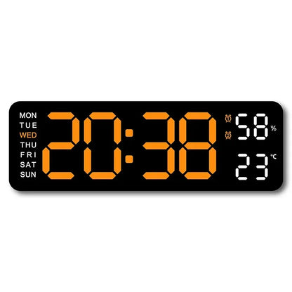 9 Inch Large Digital Wall Clock USB Powered TEMP Humidity Week Auto Dimmer DST Table Clock 12/24H Electronic LED Alarm Clock - Urbizia
