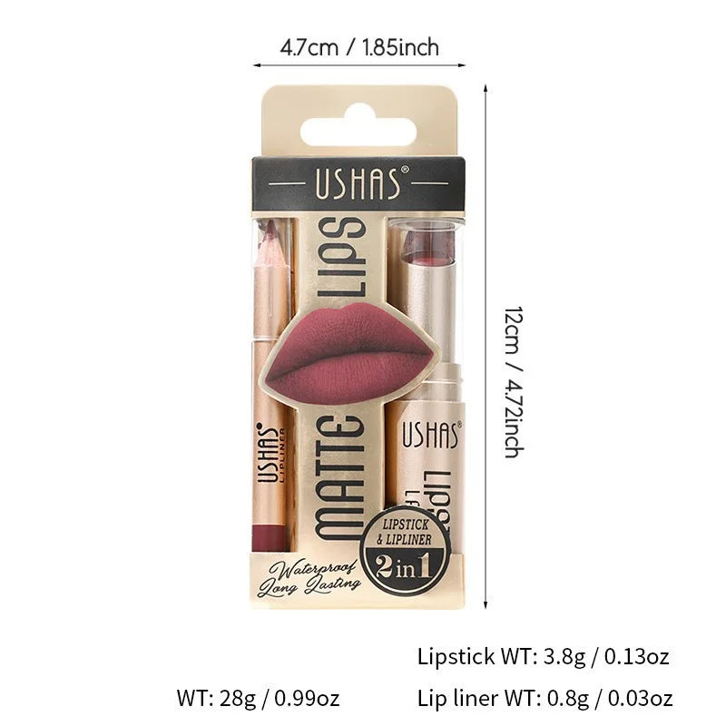 USHAS 12-Color Lip Liner & Matte Lipstick Set