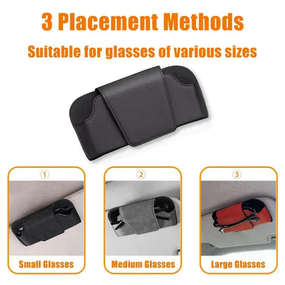 SEAMETAL Cowhide Sun Visor Glasses Holder Premium Leather Wear-Resistant Sunglasses Protective Box Auto Eyeglasses Storage Case - Urbizia