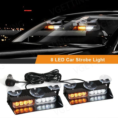2-in-1 LED Car Strobe Lights For Emergency Flash Warning Lamp Windshield Bar 16 Beads Red Blue Amber White Auto Light Assembly - Urbizia