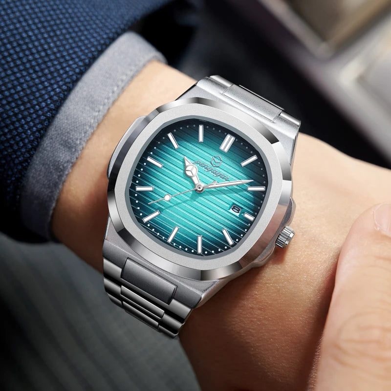 2026 New Luxury Military Man Watch Square Waterproof Luminous Date Week Men Watch Stainless Steel Quartz Men's Watches Reloj+box