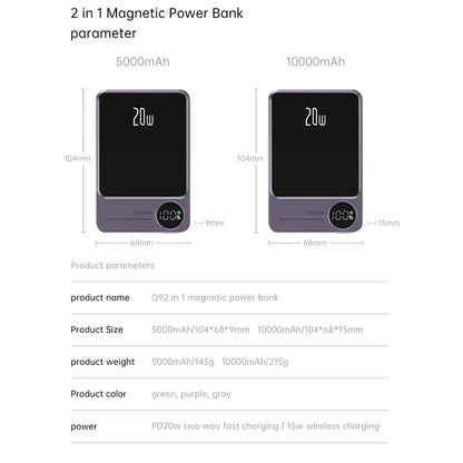 10000mAh Alloy Magnetic Powerbank Magnetic Power Bank Wireless Fast Charger For iPhone 15 14 13 12 11 Backup battery For Magsafe