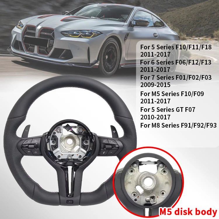 Perforated Flat Steering Wheel For BMW E90 E87 E70 E84 F10 F06 F20 F30 F15 F25 F23 F48 Black Button Fat Sport Upgrade
