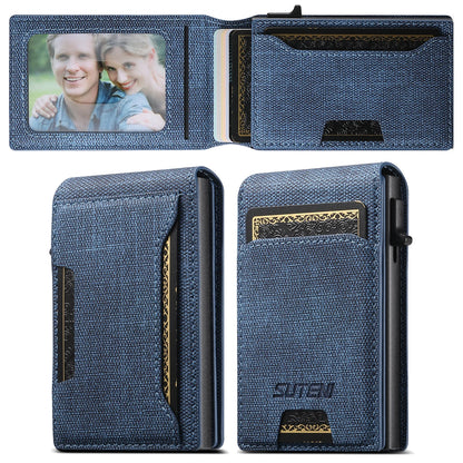 Push-out Card High Quality Faux Leather Card Holder Wallet Holder Large Capacity Can Hold 1-12 Cards 1 Photo Black/Brown/Blue