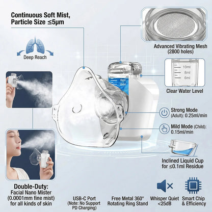 Rechargeable Mesh Nebulizer Medical Silent Child Handheld Asthma Inhaler Mini Portable Atomizer Children Health Care