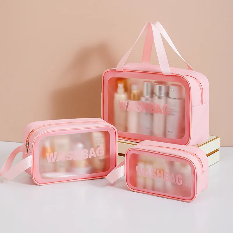 Pu Transparent Makeup & Toiletry Bag, Large Capacity PVC Semi Transparent Frosted Portable Storage Bag