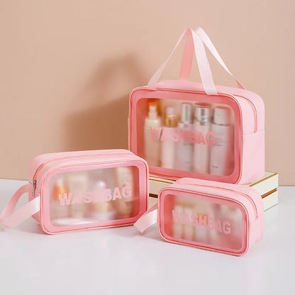 Pu Transparent Makeup & Toiletry Bag, Large Capacity PVC Semi Transparent Frosted Portable Storage Bag