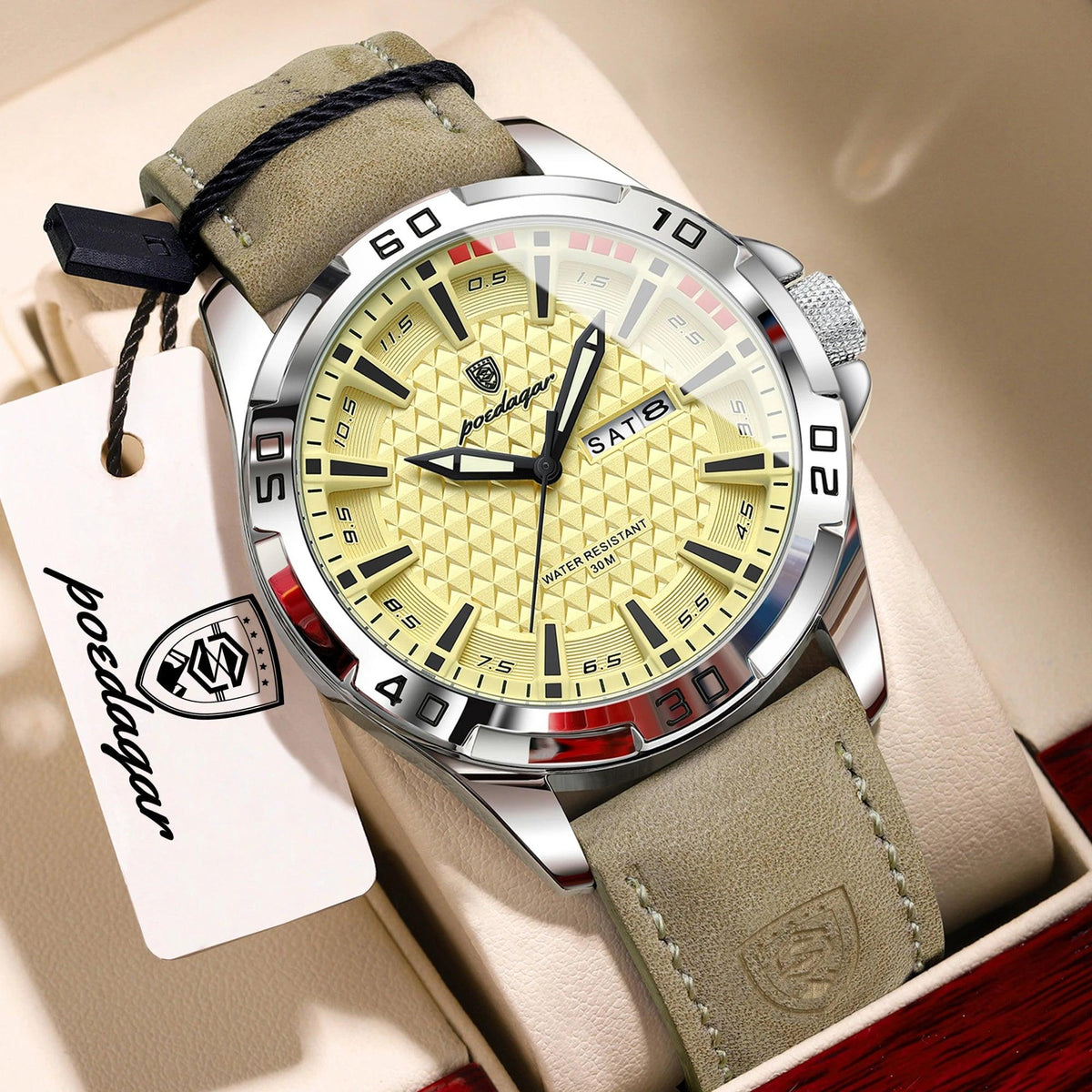 POEDAGAR Original Business Man Wristwatch Waterproof Luminous Date Week Casual Watch For Men Quartz Leather Luxury Fashion Men's Watches Reloj
