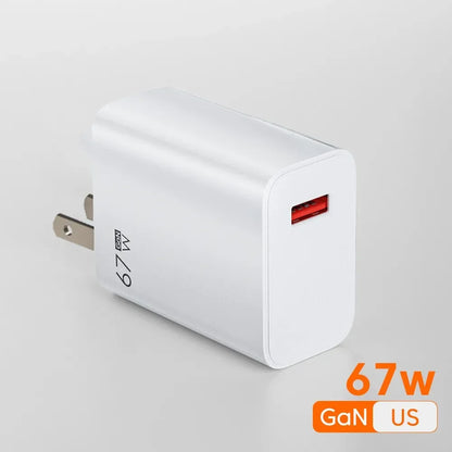 GaN 67W USB Charger Fast Charging EU/US/UK Plug Charger Adapter 10A Type C Cable For iPhone Samsung Xiaomi Huawei Quick Charger