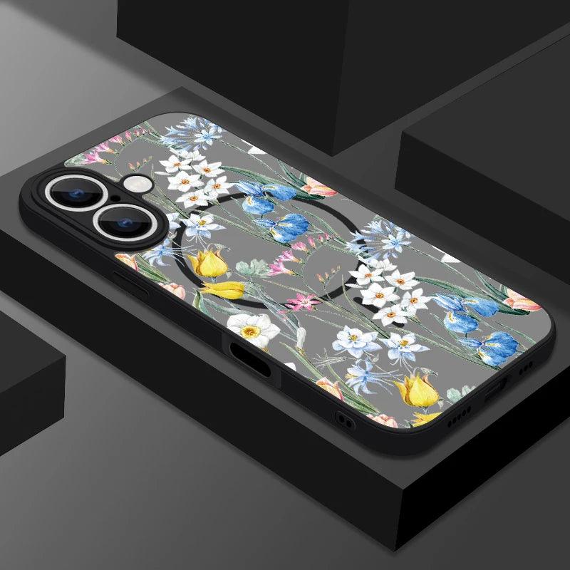 Translucent Matte Floral MagSafe Case for iPhone Series