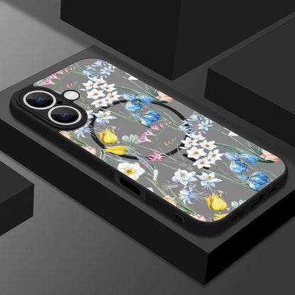 Translucent Matte Floral MagSafe Case for iPhone Series