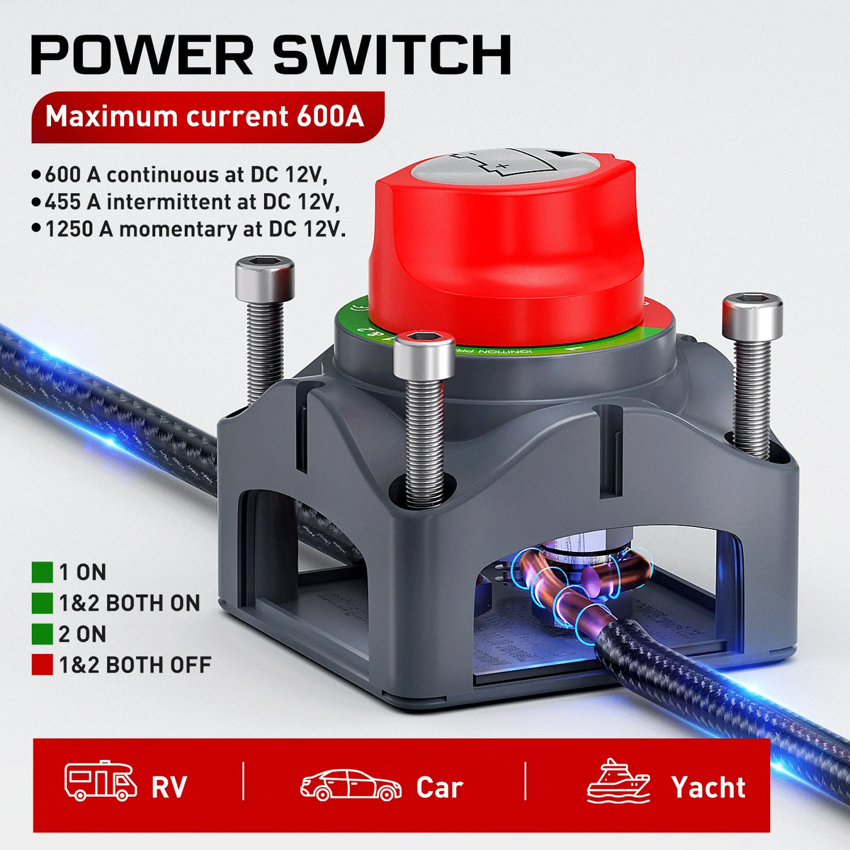 Battery Switch Both-Off 12V-48V High Current Heavy Duty Battery Power Cut Master Switch Disconnect Isolator for Truck Trailer RV