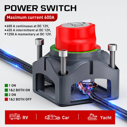 Battery Switch Both-Off 12V-48V High Current Heavy Duty Battery Power Cut Master Switch Disconnect Isolator for Truck Trailer RV